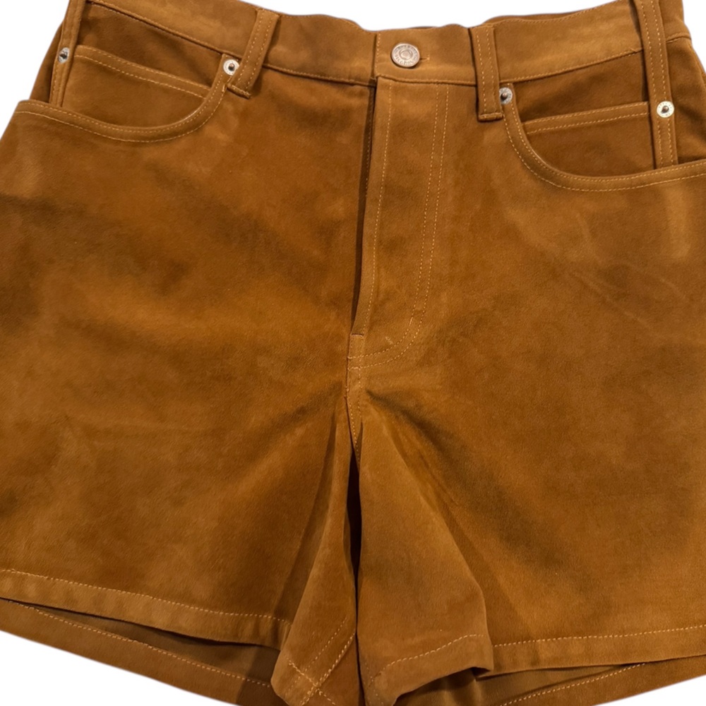 We The Free Suede High-Rise Bermuda Shorts — Brown Tan